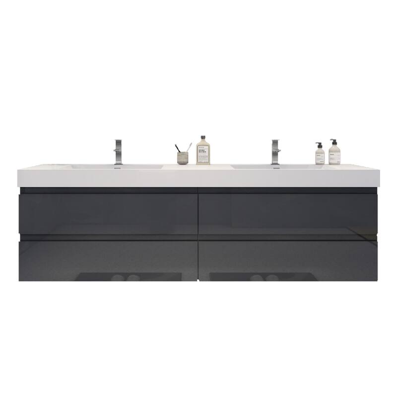 Baillie 84'' Wall-Mounted Vanity with Double Reinforced Acrylic Sink - 84''Width - Gloss Gray