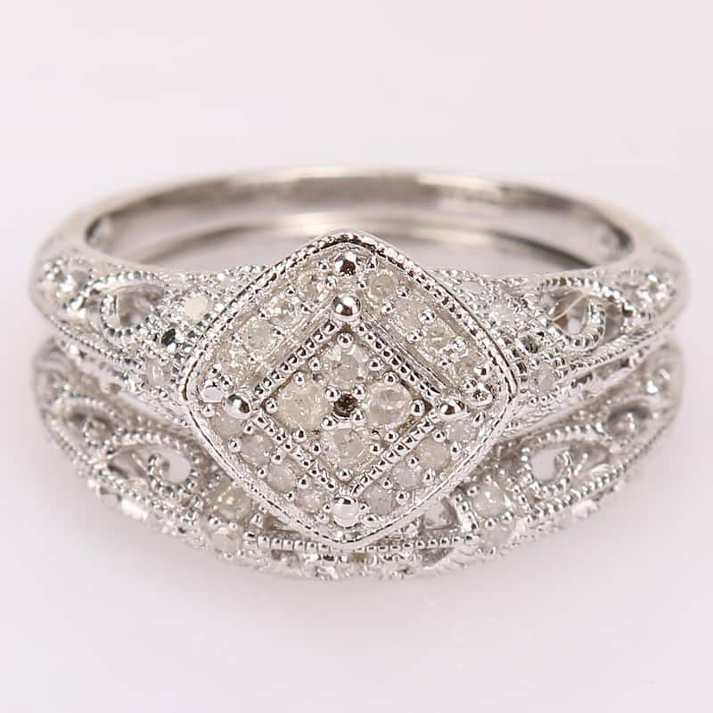 Miadora Sterling Silver 1/5ct TDW Diamond Vintage Bridal Ring Set