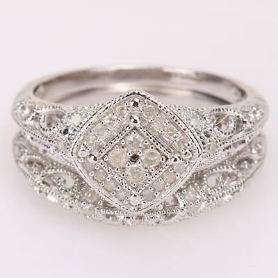Miadora Sterling Silver 1/5ct TDW Diamond Vintage Bridal Ring Set