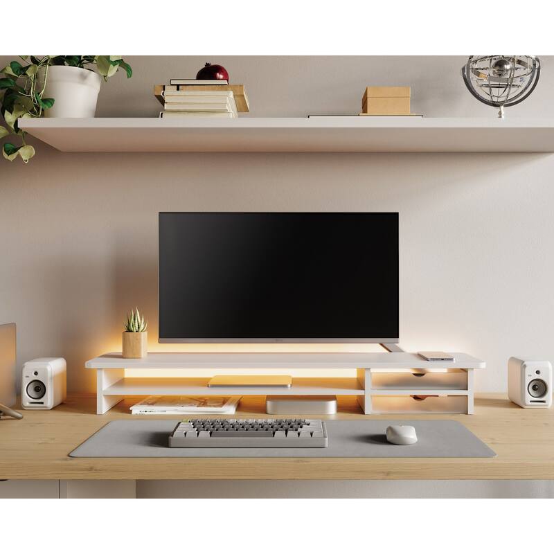 Fenge Dual Monitor Stand, 42.5inch Monitor Riser with Acrylic Drawer