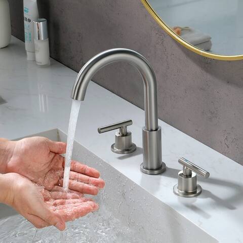 Widespread Bathroom Sink Faucet With Drain Assembly 3 Holes 8 Inch Bathroom Faucets Two Handle Modern Lavatory Basin Vanity Taps