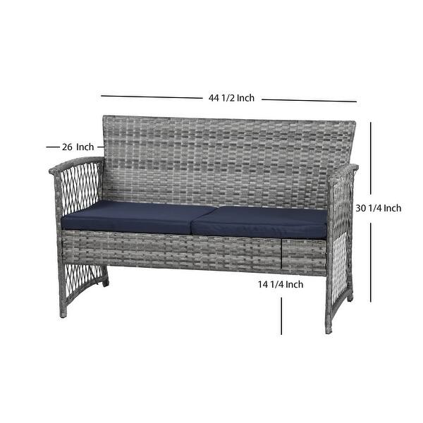 dimension image slide 11 of 17, Madison Outdoor 4-Piece Rattan Patio Furniture Chat Set with Cushions