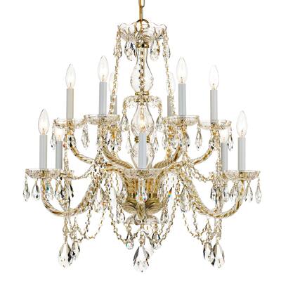 Traditional Crystal 12 Light Clear Crystal Brass Chandelier - 31'' W x 26'' H