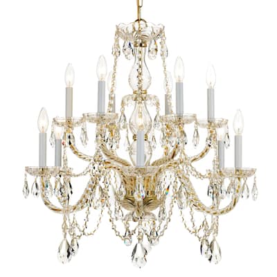 Traditional Crystal 12 Light Spectra Crystal Brass Chandelier - 31'' W x 26'' H