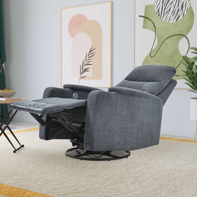 Swivel Rocking Recliner Sofa Chair With USB Charge Port & Cup Holder