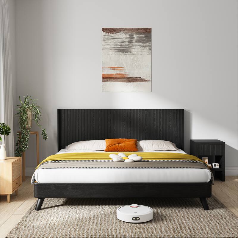 Wood Headboard Queen Size, 64.4" Wide Wooden Queen Headboard Only, Modern Farmhouse Headboards,Wall Mounted Fluted Panel
