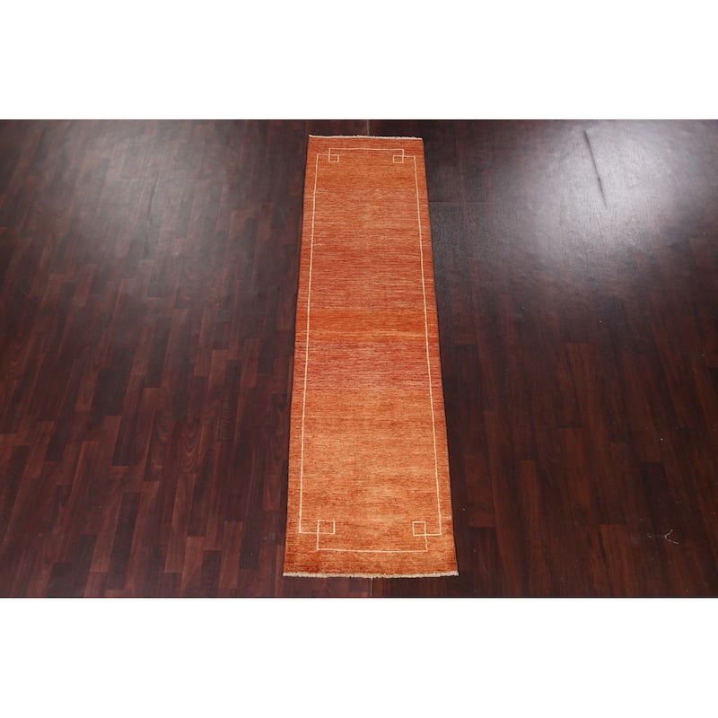 Bordered Gabbeh Kashkoli Oriental Wool Runner Rug Hand-knotted Carpet - 2'5" x 9'3"