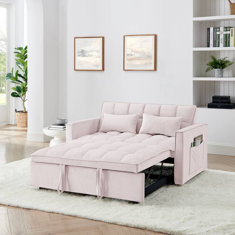 54.33 inch Pink Versatile Foldable Sofa Bed with Adjustable Back, Solid Wood