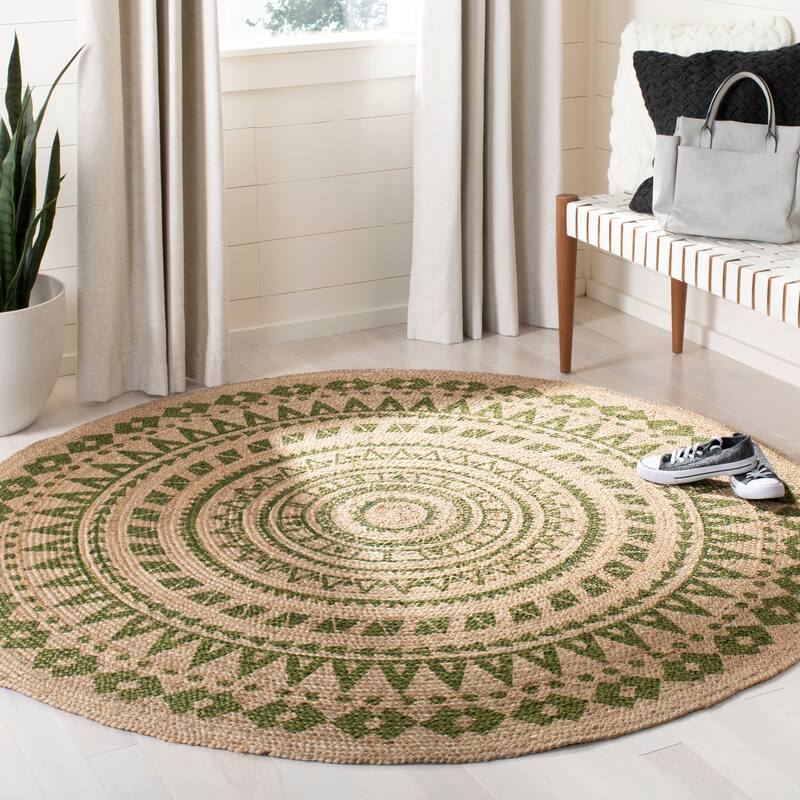 SAFAVIEH Handmade Natural Fiber Valentien Casual Jute Rug - 6' Round - Green/Natural