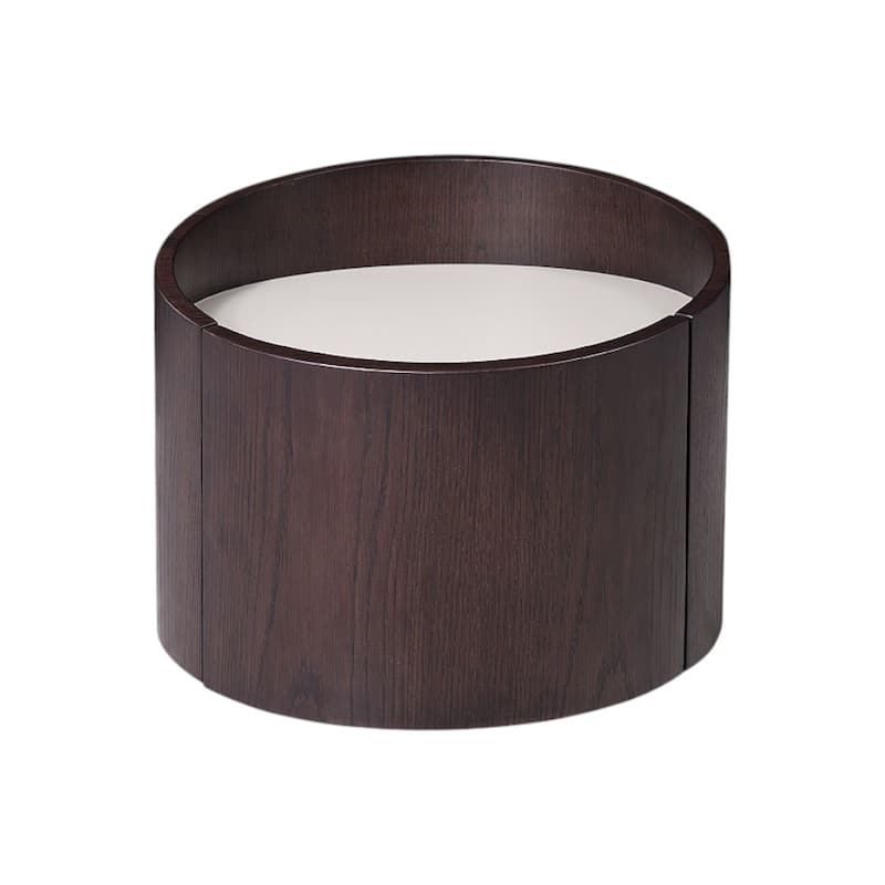 21 Inch Round Solid Wood End Table in Dark Brown Oak Finish Modern Bohemian Living Room Table - 21"L x 21"W x 17"H