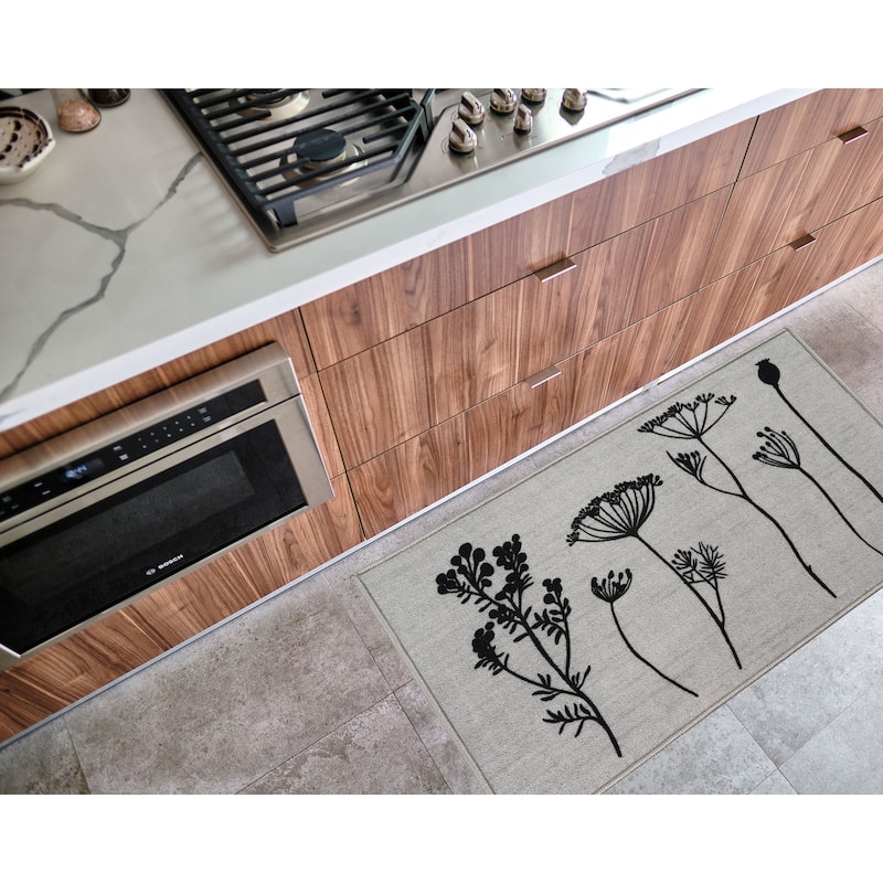 Wool Effect Wildflowers Kitchen Mat or Runner Rug