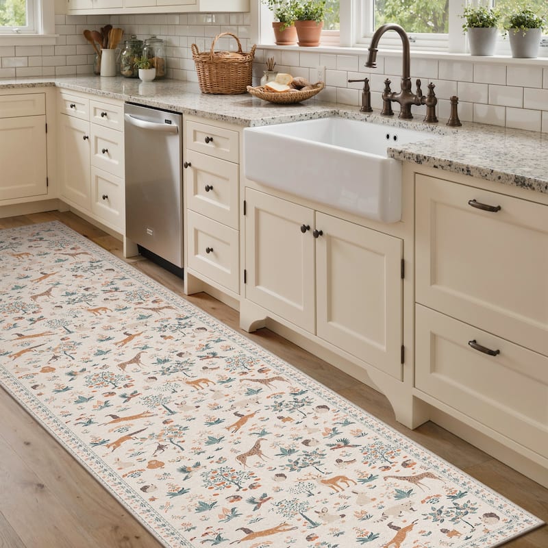 Mcow Woodland Friends Animal Print Low-Pile Machine-Washable Area Rug