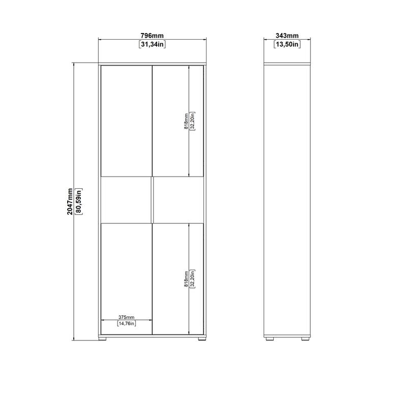Carson Carrington Sign 6 Shelf Bookcase with 4 Doors, Home Office Storage - 13.5"D x 31.34"W x 80.59"H