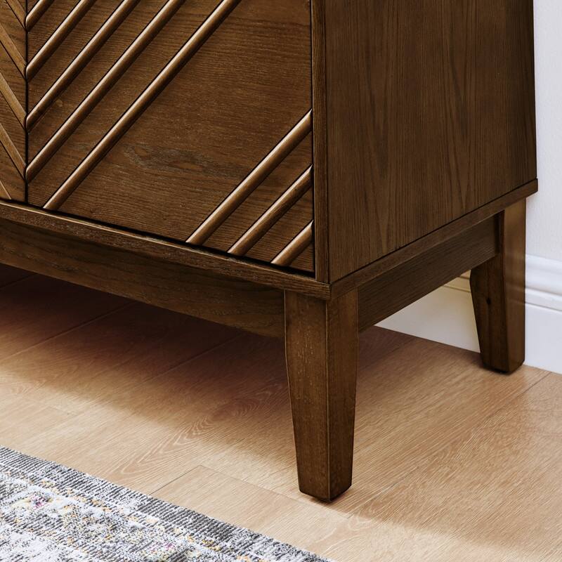 60.5" Farmhouse Fluted Sideboard – Mid-Century Modern TV Stand with Geometric Design & Adjustable Shelves for Living Room.