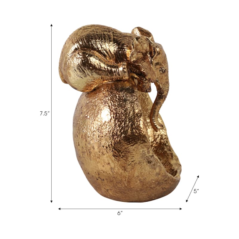 Resin Decorative Bowl Sculpted Elephant Head Design Finish - 8" Gold - 6" x 5" x 7.5"