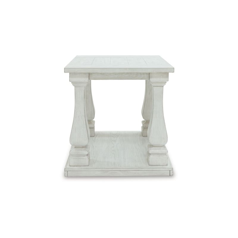 Dyne Side End Table, Plank Top, Baluster Legs, 27 Inch White Hardwood