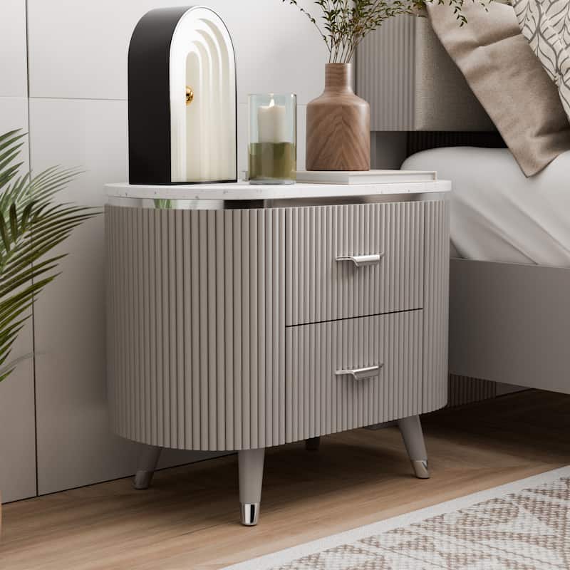 Furniture of America Seraphine Modern 5-Piece Light Grey Panel Bedroom Set with Fluted Headboard