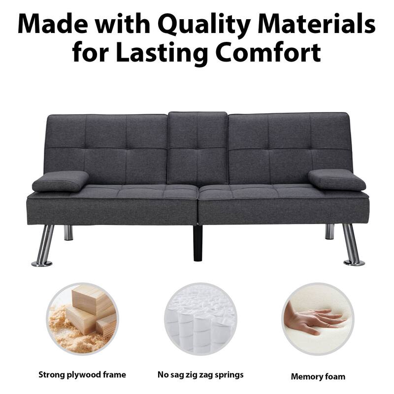 Linen Upholstered Modern Convertible Folding Futon Sofa Bed for Compact Living Space