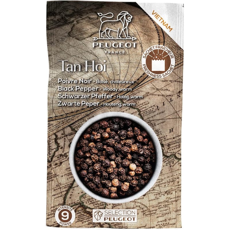 Peugeot Tan Hoi Vietnamese Black Peppercorns, 80g - 4 fresh sachets of 20g