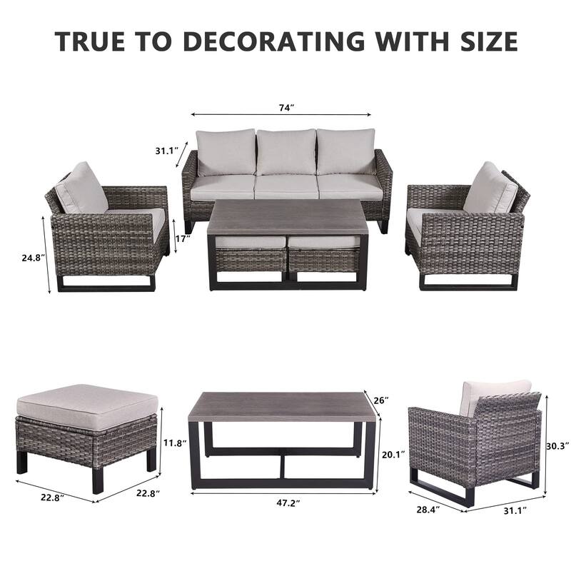 6 Piece Outdoor Sofa with Chair with Ottoman Set