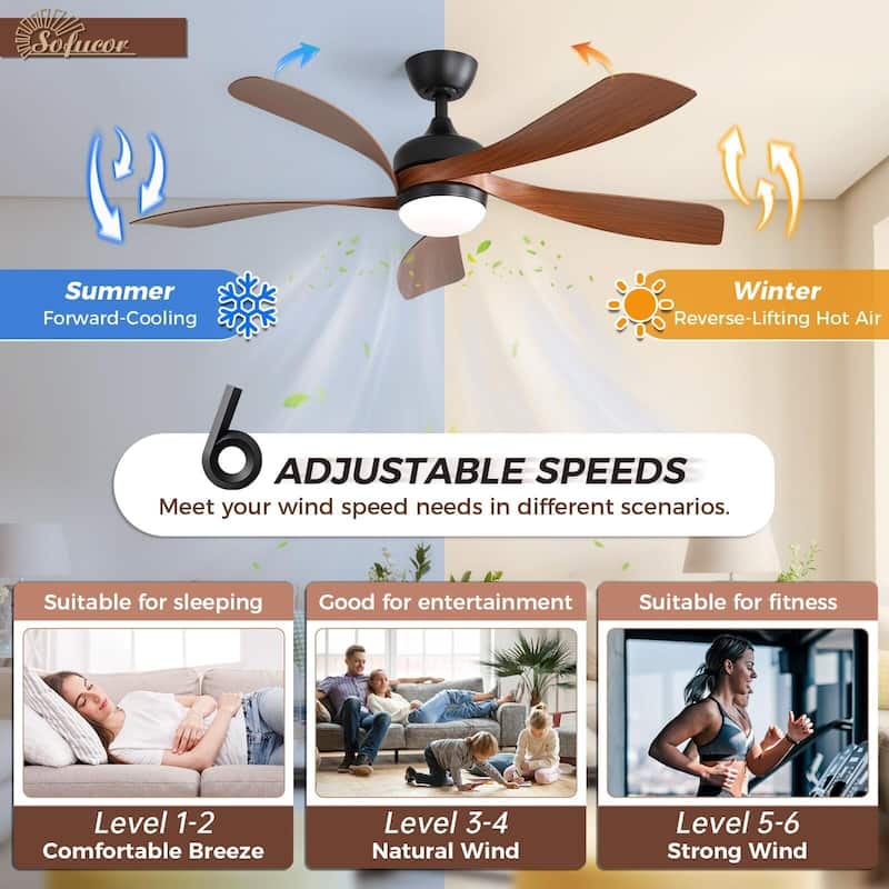 52 Inch Ceiling Fan with Remote & Lights Quiet DC Motor 5 Blade High CFM Modern Fan