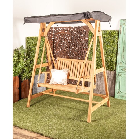 Brown Teak Traditional Outdoor Bench Swing 77 x 60 x 40