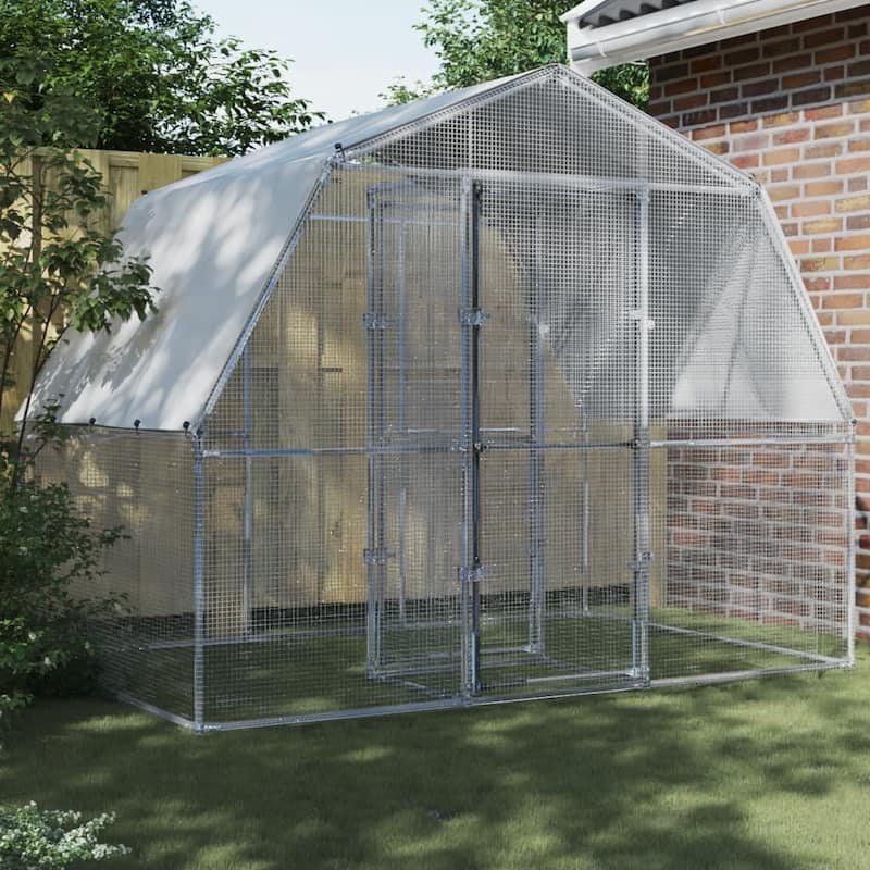 vidaXL Chicken Cage with Roof and Door Hen Coop Outdoor Silver Galvanized Steel