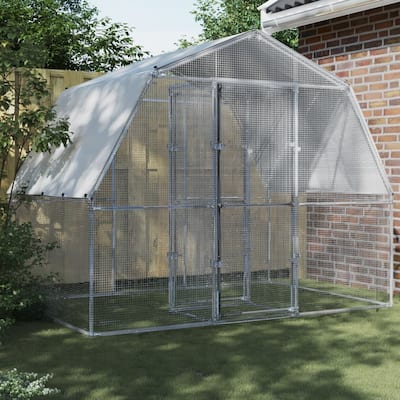 vidaXL Chicken Cage with Roof and Door Hen Coop Outdoor Silver Galvanized Steel