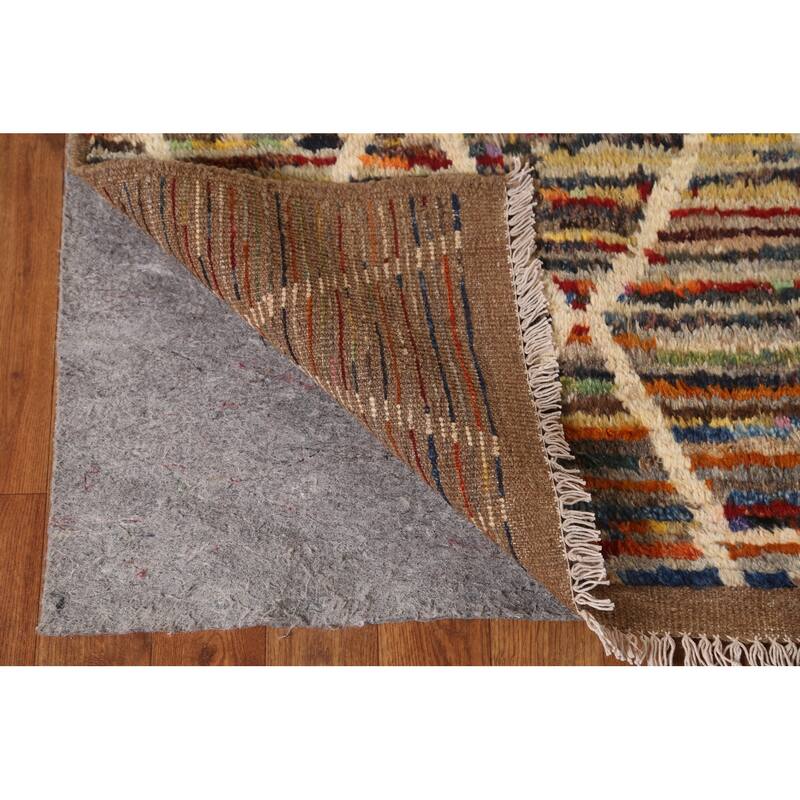 Hand Knotted Oriental 100% Wool Carpet Tribal Trellis Multi-Colored Moroccan Area Rug - 9' 10'' X 6' 5''