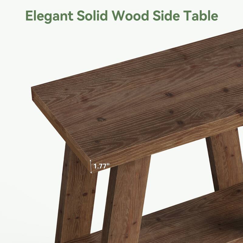 Solid Wood End Table, Small Side Table with 2-Tier Storage Shelf for Living Room, Easy Assembly
