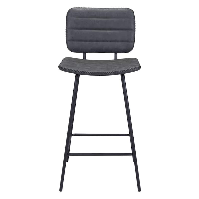 Set of 2 Modern Black Faux Leather Counter Height Bar Stools with Low Back & Steel Frame - 19.5" x 16.9" x 37.8"