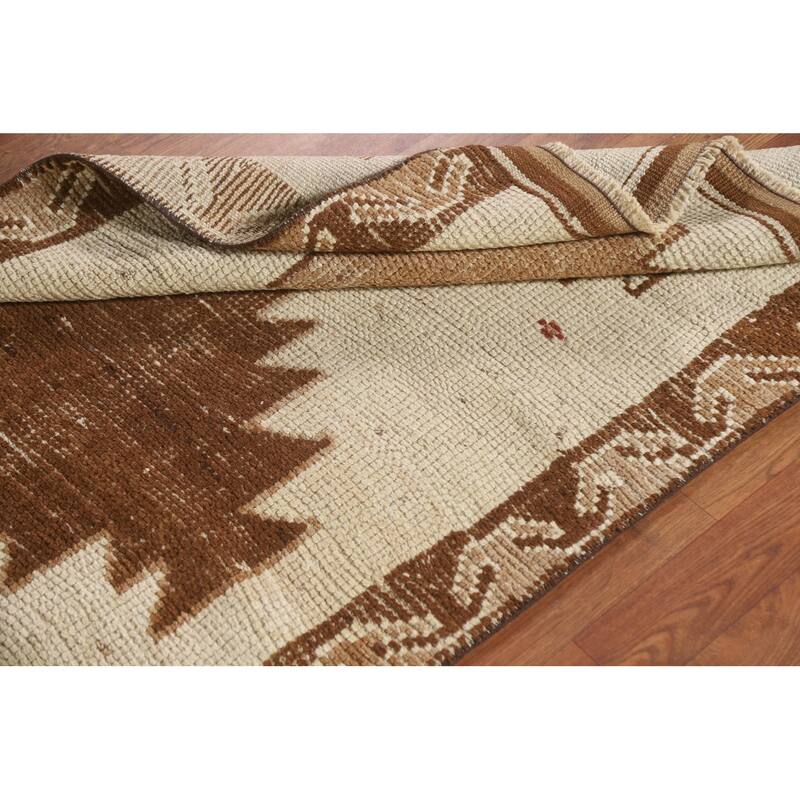 Anatolian Turkish Runner Rug Handmade Beige Wool Carpet - 3'4"x 12'7"