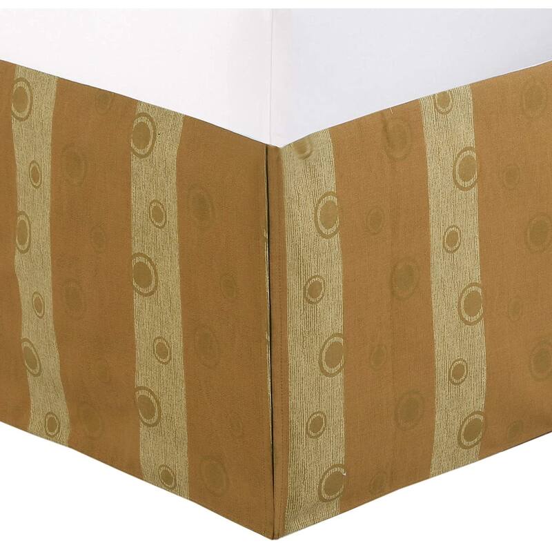 Light Brown Tan Striped Circle Pattern Bed Skirt Cotton Twill Pleated Dust Ruffle with Split Corners, Tailored 16" Drop - Twin