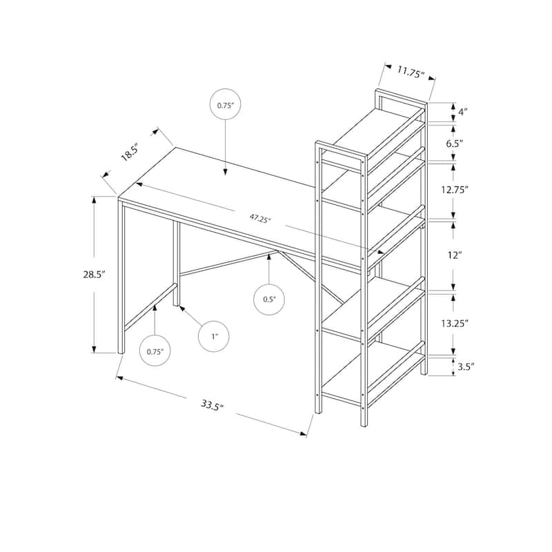 48" Modern Computer Desk with 4 Storage Shelves, Contemporary Design for Home Office, Laptop and Work