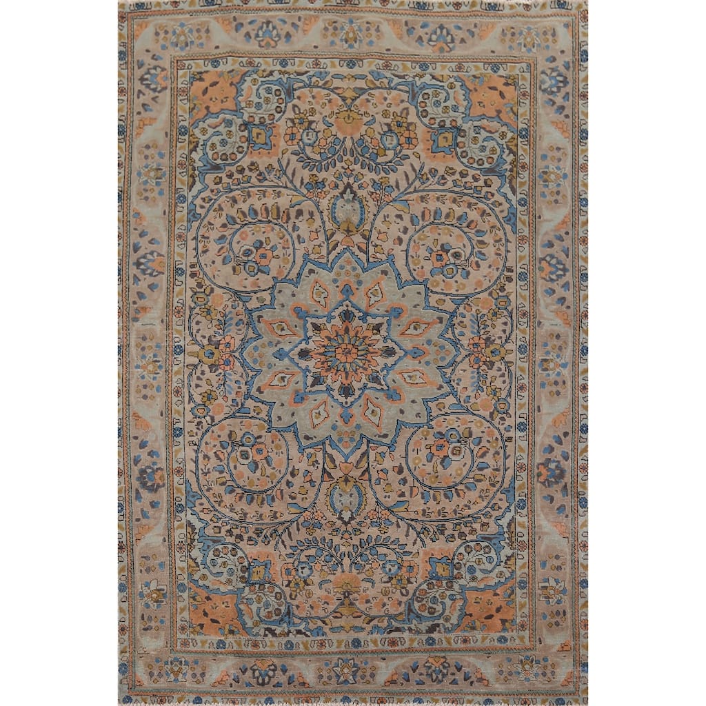 Floral Tabriz Vintage Persian Area Rug Hand-Knotted Wool Carpet - 6'9" x 9'9"