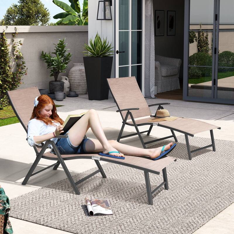 Outdoor Aluminum Folding Recliner Adjustable Chaise Lounge Chairs - See Picture