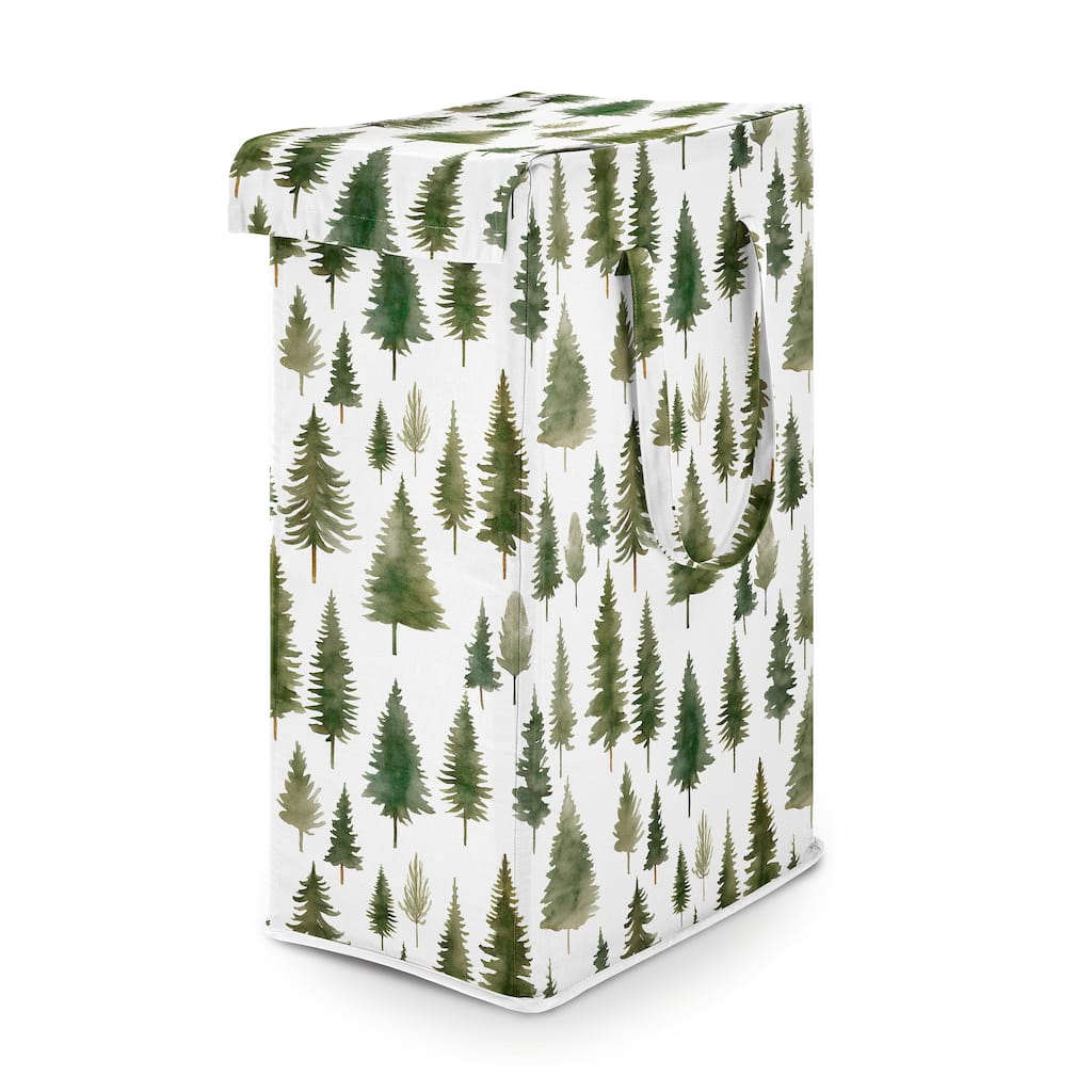Sweet Jojo Designs Sage Green Woodland Boy, Girl, Gender Neutral Foldable Laundry Hamper with Handles - Forest Themed, Pine Tree