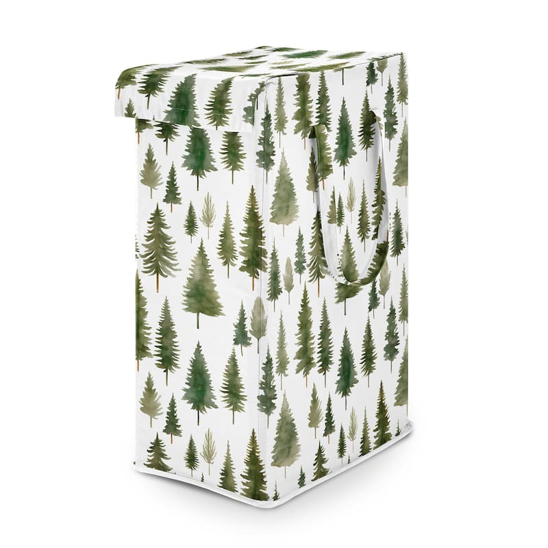 Sweet Jojo Designs Sage Green Woodland Boy, Girl, Gender Neutral Foldable Laundry Hamper with Handles - Forest Themed, Pine Tree