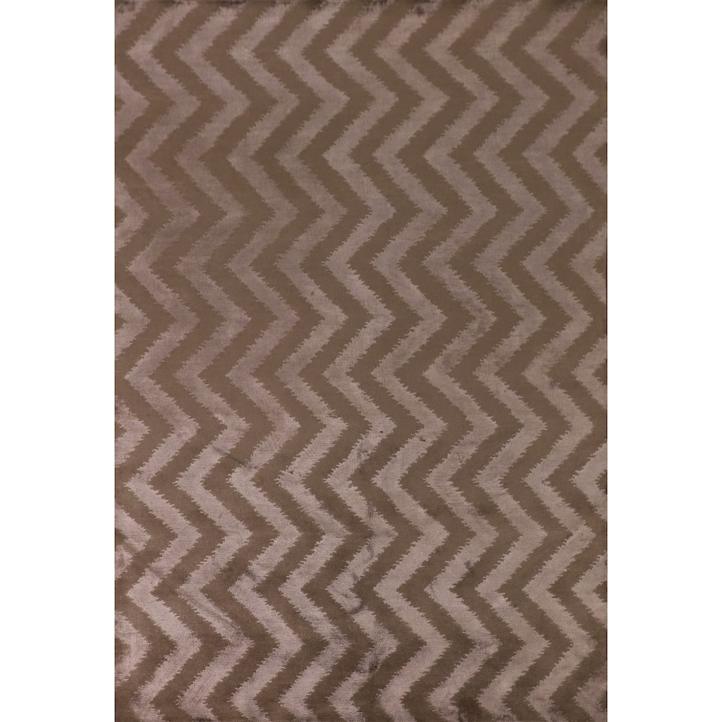 Brown Chevron Style Nepalese Oriental Rug Hand-Knotted Wool Carpet - 6'0" x 8'8"