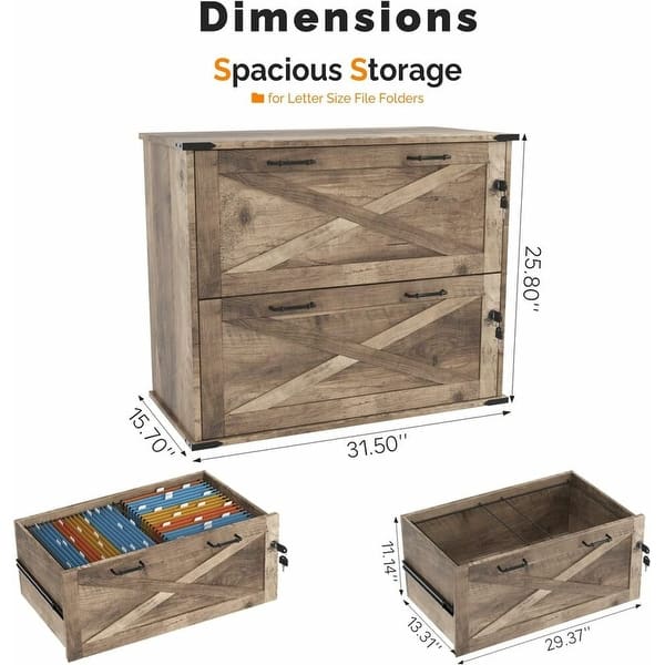 dimension image slide 0 of 3, Barn Door Wooden 2 Drawers With Lock 25.79"H