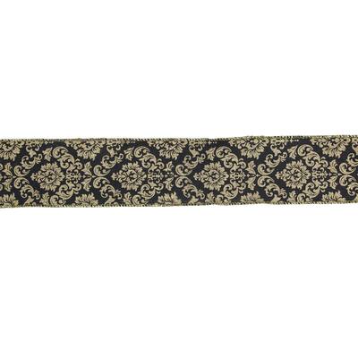 Black and Gold Damask Christmas Wired Craft Ribbon 2.5" x 16 Yards