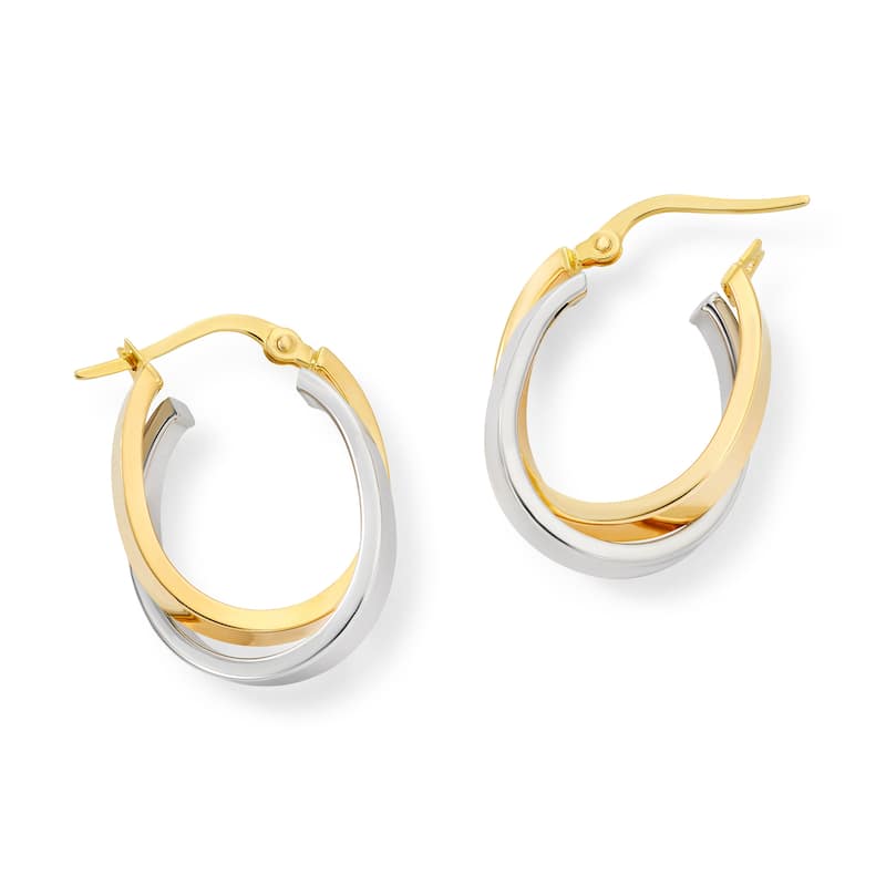 Clover 14K Two-Tone Gold High-Polish Double Hoop Earrings