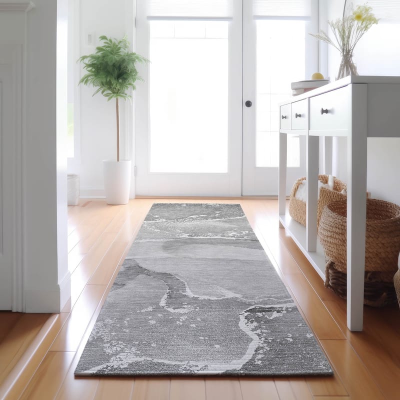 Premium Washable Super Soft Abstract Flow Contemporary Mayfield Rug - Gray - 2' 3" x 7' 6" - Runner