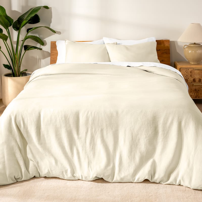 Bare Home Linen Duvet Cover and Sham Set - Natural - King