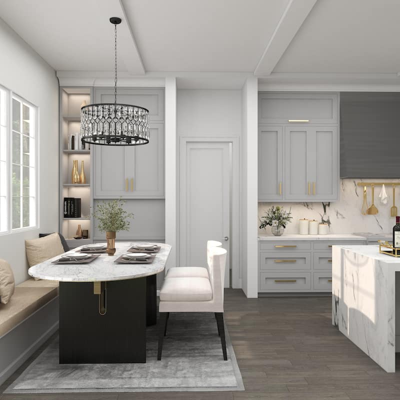 Metal Crystal Embellished 6 Light Room Chandelier with Link Chain - Black - Roche River Decor