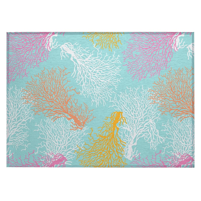 Indoor/ Outdoor Surfside Coral Rug New - Aqua - 1'8" x 2'6"