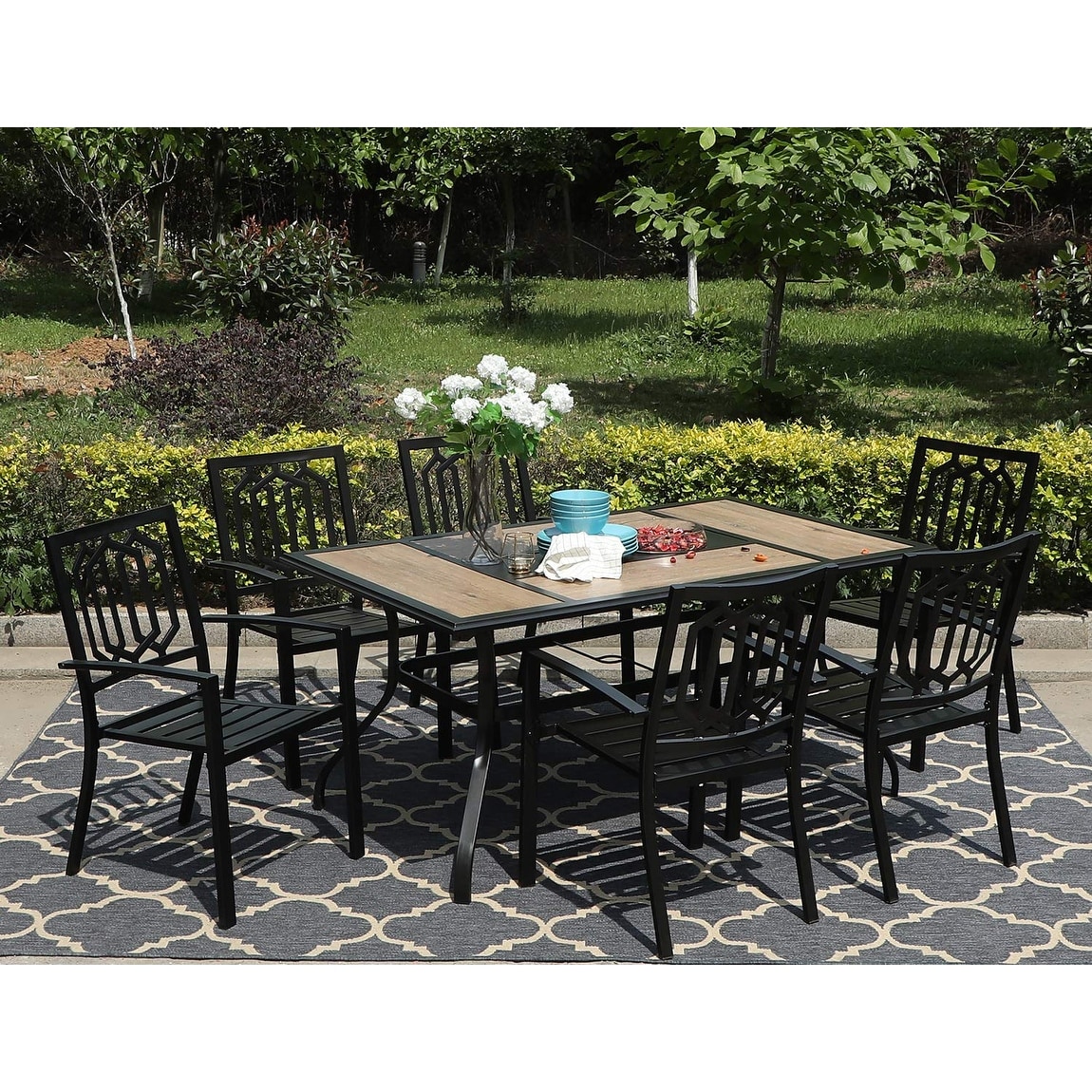 Sophia William 7 Pieces Patio Dining Set Steel Outdoor Furniture Set With 6 Steel Garden Chairs And 1 Patio Umbrella Table Overstock 32076131