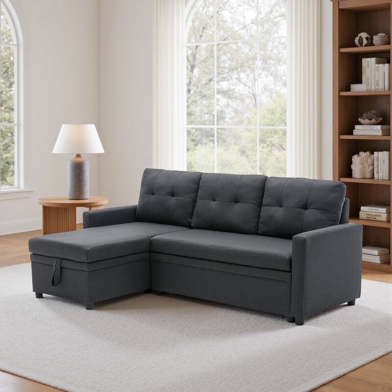 79" W L Shaped Reversible Convertible Pull Out Couch Bed Sleeper Sofa