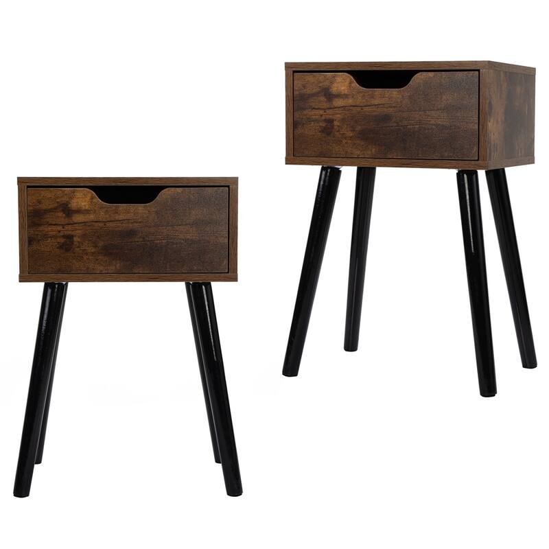 Wooden Nightstand with Storage Drawer and Splayed Legs(Set of 2)