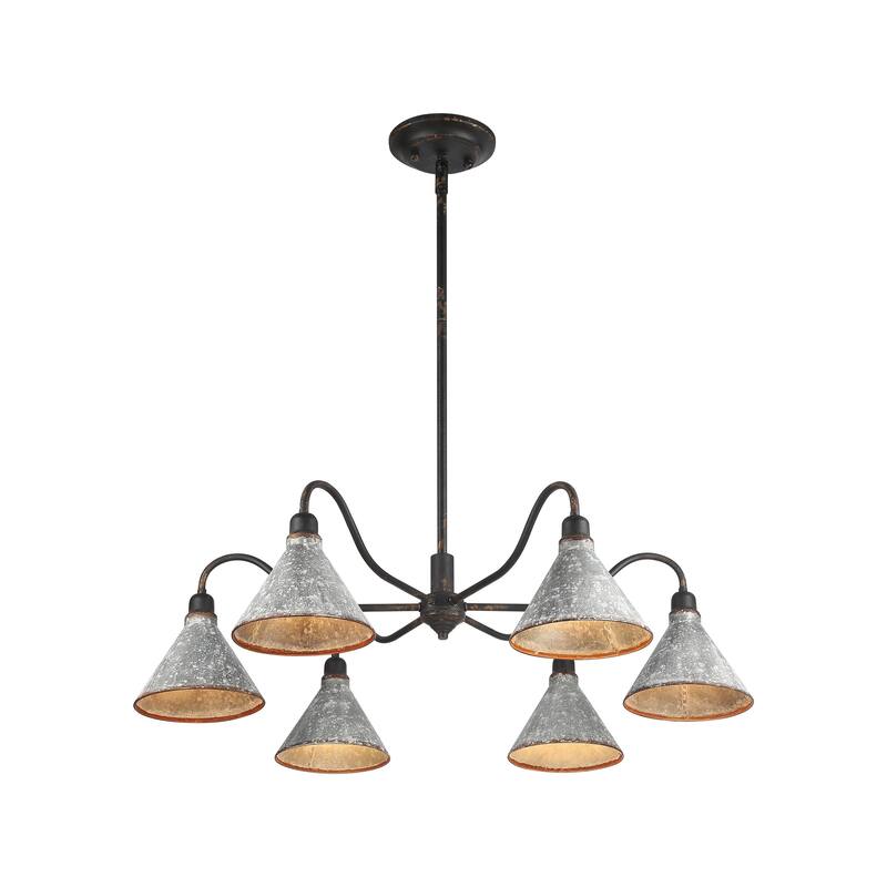 Jasper Chandelier in Antique Black Iron with Galvanized Steel - 6 Light Chandelier